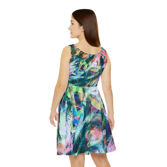 Women's Skater Dress - Bright Summer Abstract Pink and Green Pattern